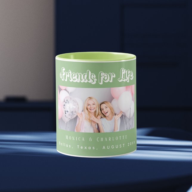 Best friends photo sage green names mug (Creator Uploaded)