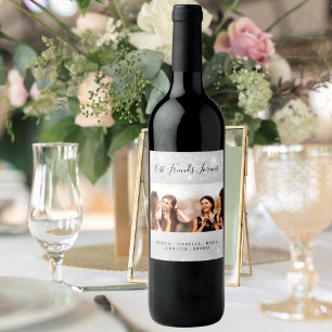 Best friends photo silver glitter dust names wine label