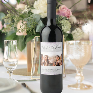 Best friends photo silver purple glitter dust  wine label