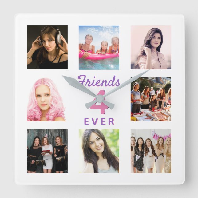  Best friends photo white bff pink Square Wall Clock (Front)