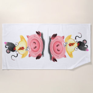 Best Friends Piggy Chick and Mouse Beach Towel