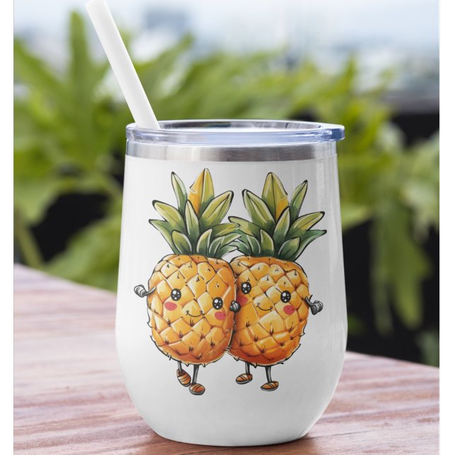Best Friends Pineapple Kawaii Fruit Summer (Best friend pineapple thermal wine tumbler personalize the BFF names Cute Kawaii cup)