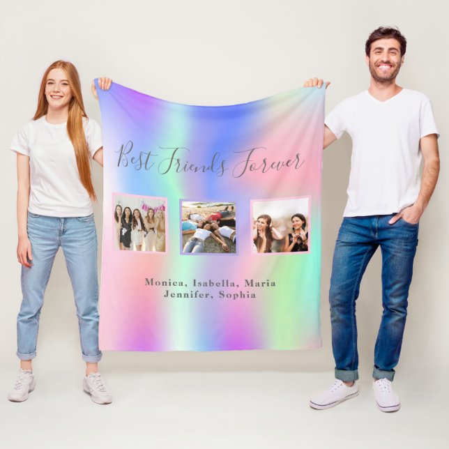 Best friends pink purple holographic photo fleece blanket (In Situ)