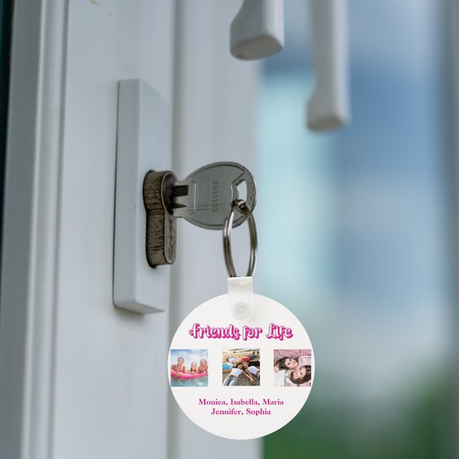 Best friends pink white script photos names key ring (Creator Uploaded)