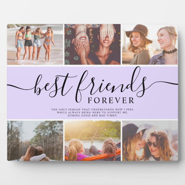 Best friends purple script 6 photo collage grid plaque (Front)