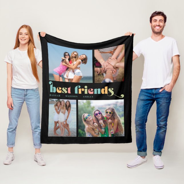 Best Friends Retro 4 Photo Collage Fleece Blanket (In Situ)