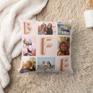 Best Friends rose gold blush photo collage BFF Cushion