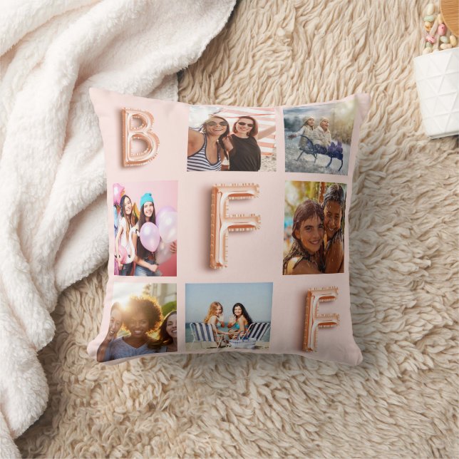 Best Friends rose gold blush photo collage BFF Cushion (Blanket)