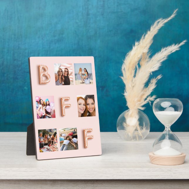 Best friends rose gold blush pink photo collage plaque (Side)