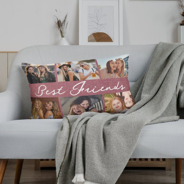 Best Friends Script Calligraphy Photo Collage  Lumbar Cushion (Creator Uploaded)