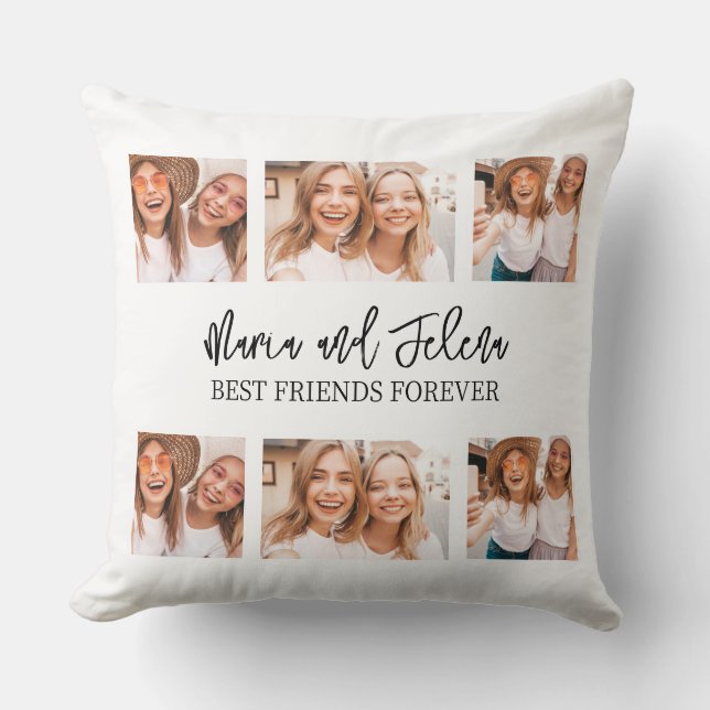Best Friends Script Gift For Friends Photo Collage Cushion (Front)