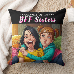 Best Friends Sisters Funny  Cushion