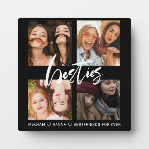 Best friends Square 4 Photos collage besties black Plaque