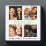 Best friends Square 4 Photos collage green besties Plaque<br><div class="desc">A great gift to celebrate your firenship! A photo plaque with your favourite 4 photos,  personalised with your names.</div>