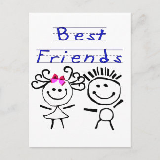 Best friends stick figure postcard