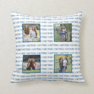 Best Friends Stylish Blue Friendship Photo Collage Cushion