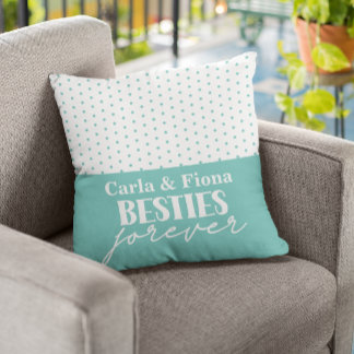 Best friends teal polka dots on Throw Pillow