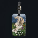 Best Friends Two Dogs in Field of Flowers BFFs Luggage Tag<br><div class="desc">This custom luggage tag has a photo of two cute dogs, one big white retriever (Buddy) and one small Shih Tzu (Benji) romping in a field of flowers. They really are Best Friends Forever (BFFs)! You can substitute photo of your pet cat, dog, bird or other pet. You can also...</div>