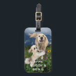 Best Friends Two Dogs in Field of Flowers BFFs Luggage Tag<br><div class="desc">This custom luggage tag has a photo of two cute dogs, one big white retriever (Buddy) and one small Shih Tzu (Benji) romping in a field of flowers. They really are Best Friends Forever (BFFs)! You can substitute photo of your pet cat, dog, bird or other pet. You can also...</div>