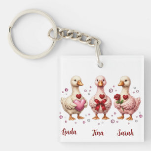 Best friends Valentine Geese friends  Key Ring