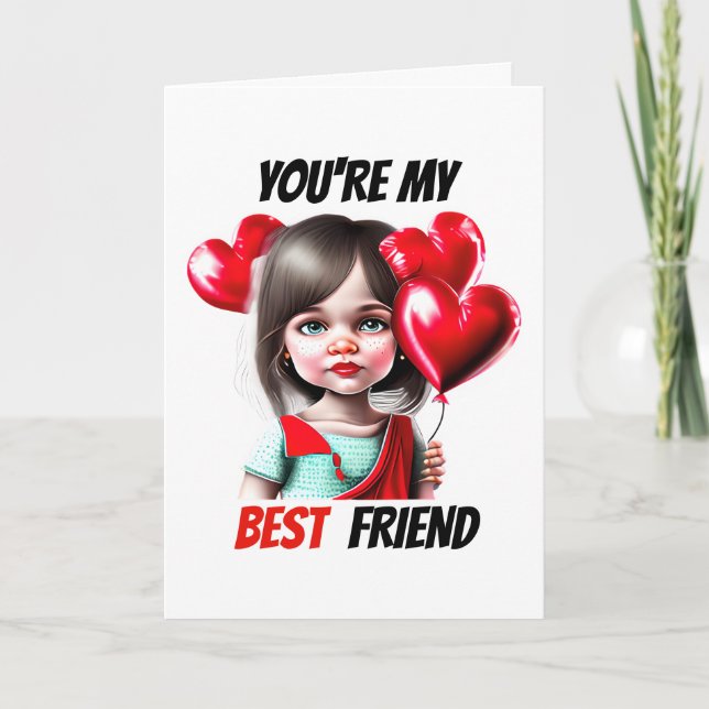 Best friends valentine's wishes caucasian girl holiday card (Front)