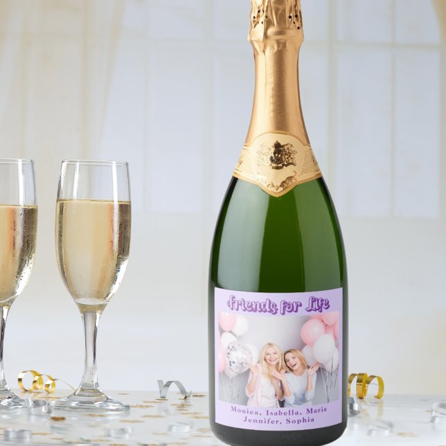 Best friends violet purple photo names party sparkling wine label (Creator Uploaded)