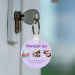 Best friends violet purple script photos names key ring<br><div class="desc">A gift for your best friend(s) for birthdays,  Christmas or a special event. Purple text: Friends for life,  written with a trendy style script. Personalise and use your own photos and names.  Violet,  lavender coloured background.</div>