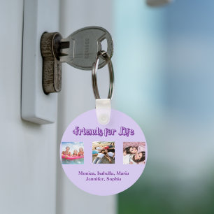 Best friends violet purple script photos names key ring