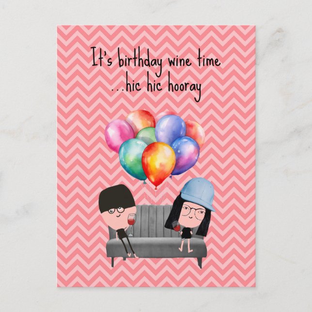 Best Friends & Wine Birthday  Postcard (Front)