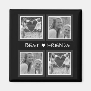 Best Friends with Cute Heart Photo Collage Magnet