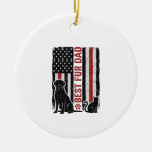 Best Fur Dad Vintage Flag Dog Cat Shirt Design_1 Ceramic Tree Decoration