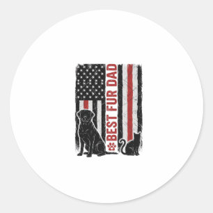 Best Fur Dad Vintage Flag Dog Cat Shirt Design_1 Classic Round Sticker