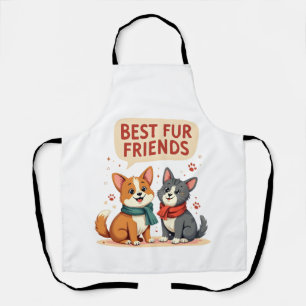 Best Fur Friends Vintage Cute Cat and Dog Cartoon  Apron