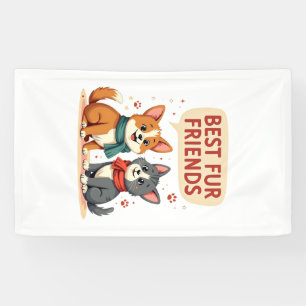 Best Fur Friends Vintage Cute Cat and Dog Cartoon  Banner