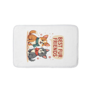 Best Fur Friends Vintage Cute Cat and Dog Cartoon  Bath Mat