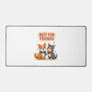 Best Fur Friends Vintage Cute Cat and Dog Cartoon Desk Mat