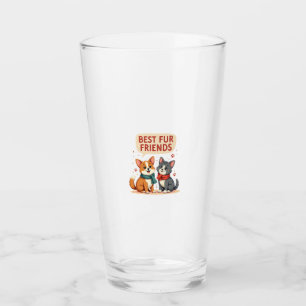 Best Fur Friends Vintage Cute Cat and Dog Cartoon  Glass