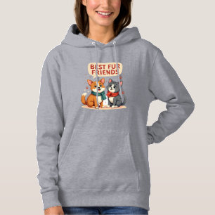 Best Fur Friends Vintage Cute Cat and Dog Cartoon Hoodie