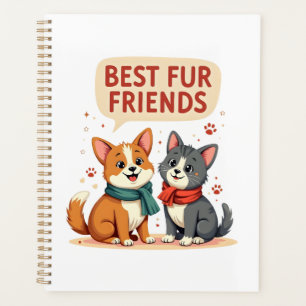 Best Fur Friends Vintage Cute Cat and Dog Cartoon  Planner