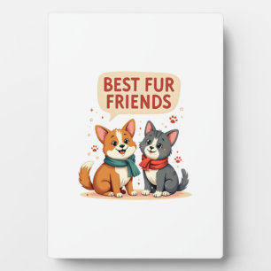 Best Fur Friends Vintage Cute Cat and Dog Cartoon Plaque