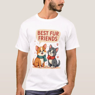 Best Fur Friends Vintage Cute Cat and Dog Cartoon  T-Shirt