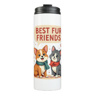 Best Fur Friends Vintage Cute Cat and Dog Cartoon  Thermal Tumbler