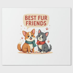 Best Fur Friends Vintage Cute Cat and Dog Cartoon  Wrapping Paper