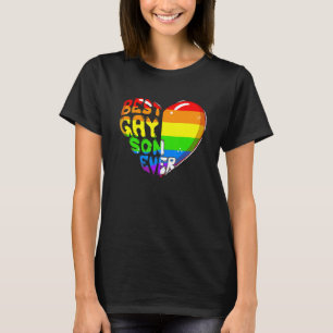 Best Gay Son Ever Rainbow Heart Flag Proud Lgbt Fa T-Shirt