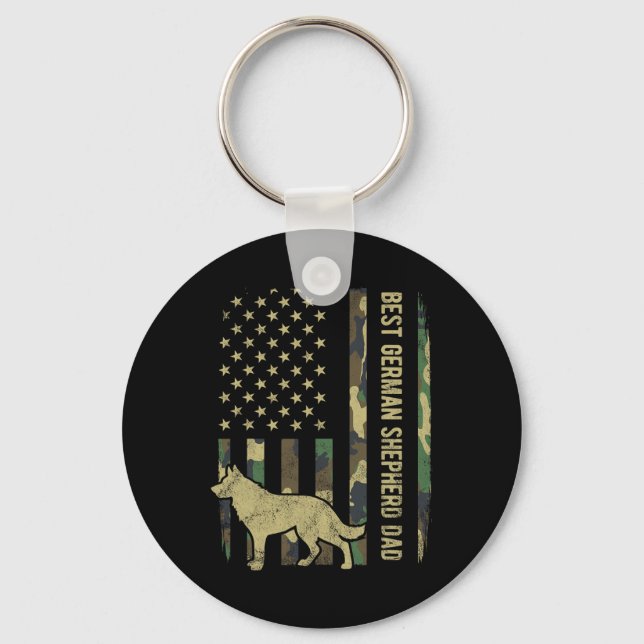 Best German Shepherd Dog Dad Camouflage American F Key Ring (Front)