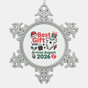 Best Gift Arrives in August 2026 Christmas Couples Snowflake Pewter Christmas Ornament
