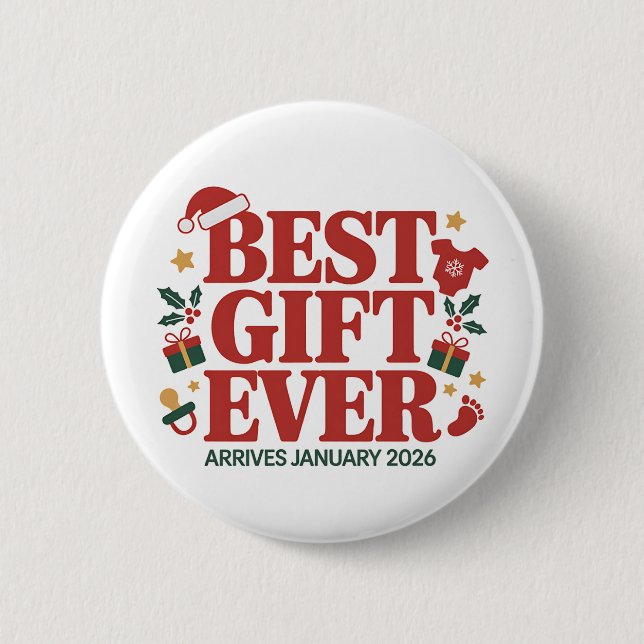 Best Gift Arrives in January 2026 Christmas Couple 6 Cm Round Badge (Front)