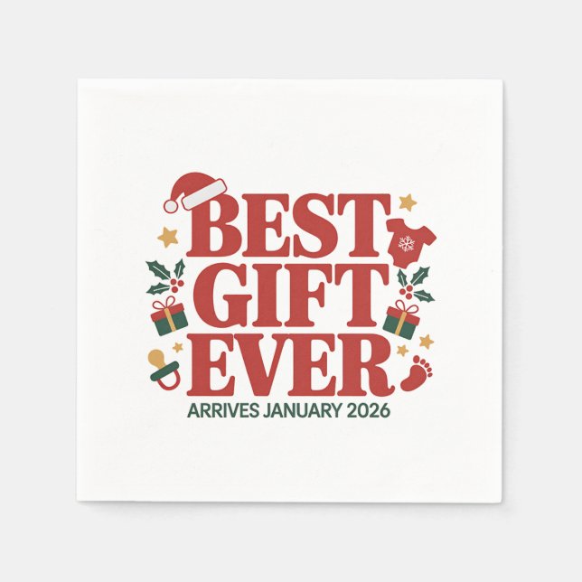 Best Gift Arrives in January 2026 Christmas Couple Napkin (Front)