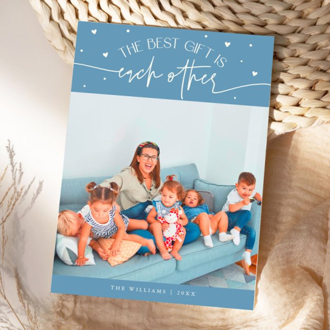 Best Gift Denim Blue Valentines Day Photo Holiday Card (Creator Uploaded)