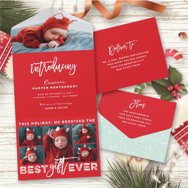 Best Gift Ever 6 Photo Holiday Birth Announcement (Creator Uploaded)